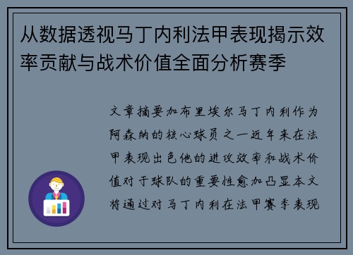 从数据透视马丁内利法甲表现揭示效率贡献与战术价值全面分析赛季 从数据透视马丁内利法甲表现揭示效率贡献与战术价值全面分析赛季